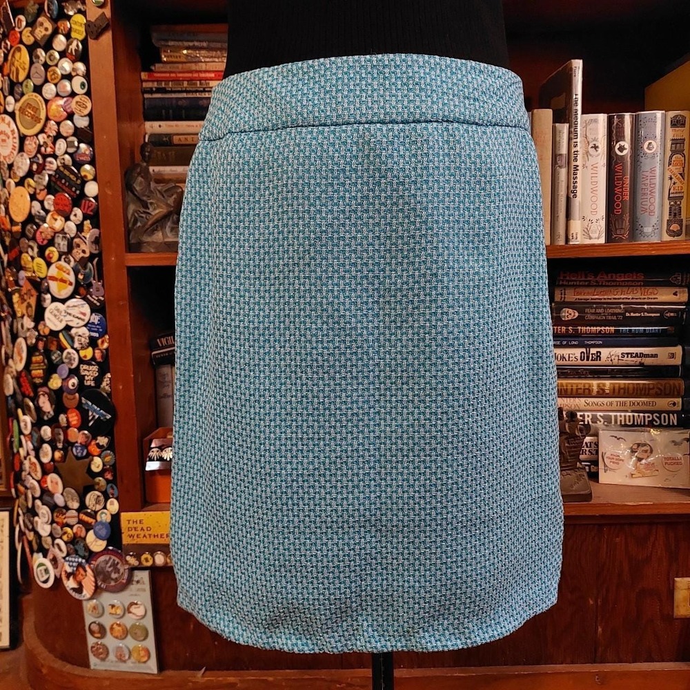 Bob Mackie Studio Vintage Blue Midi Pencil Skirt 12P Textured 90s - Picture 1 of 5